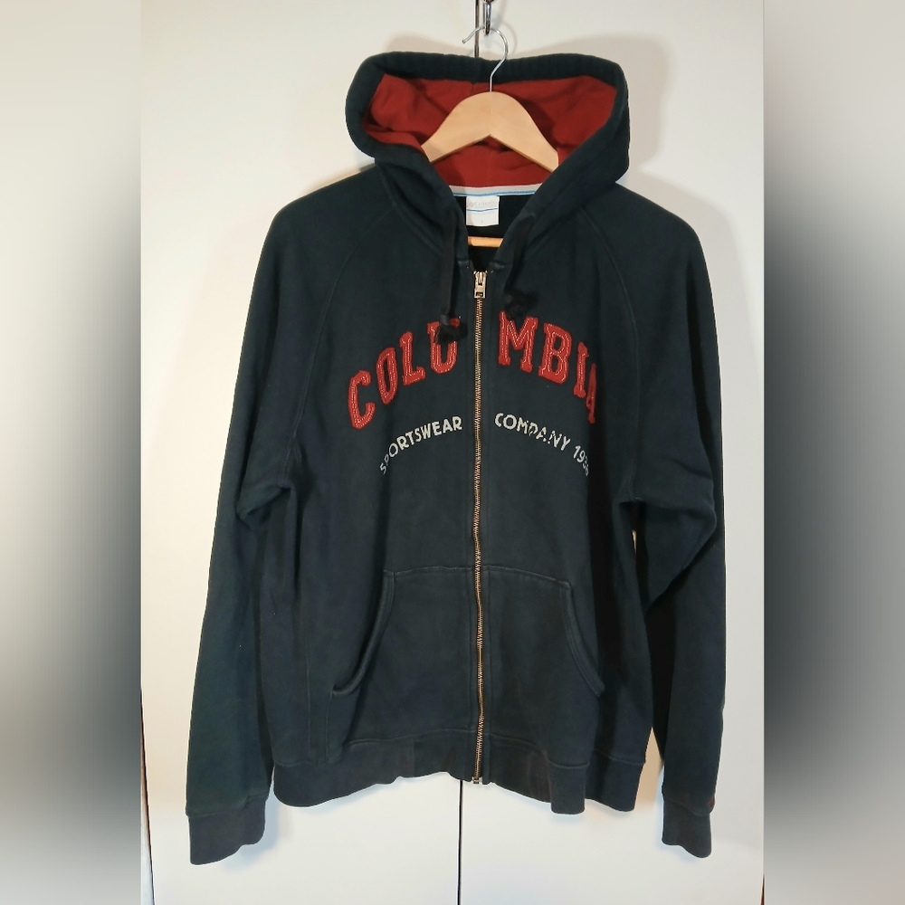 Vintage Columbia Zip-Up Hoodie Men’s Large | Navy & Red | Y2K Full Zip